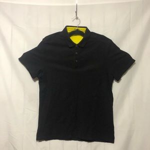 Calvin Klein Polo Shirt Mens L Black Short Sleeve Moisture Wicking Logo Spellout